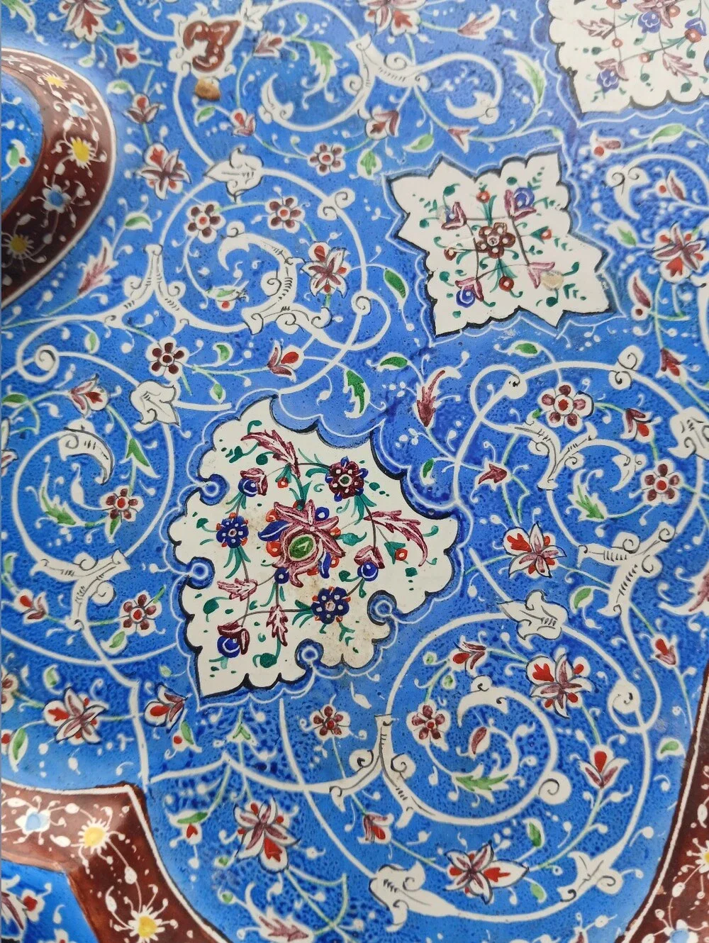 Indo-Persian Hand Painted Enamel Tray